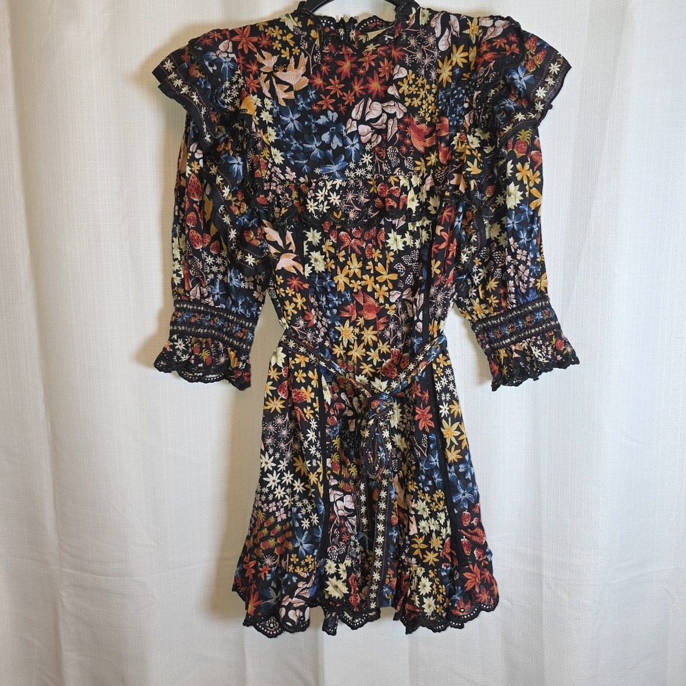 FARM Rio Ruffled Cotton-Voile Mini Dress Juju's Garden Black Small